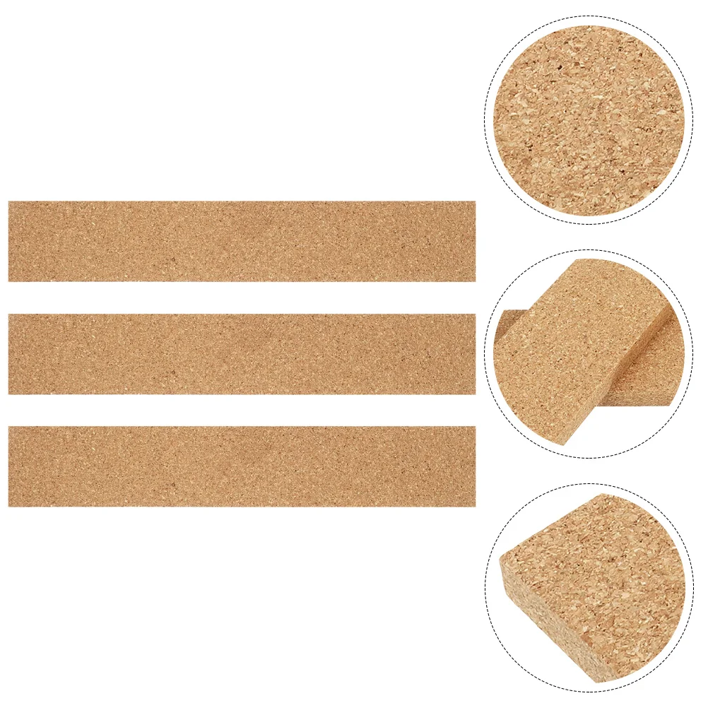 3 Pcs Slant Adhesive Cork Strips Corks Thick Boards Household Coasters Corkboard