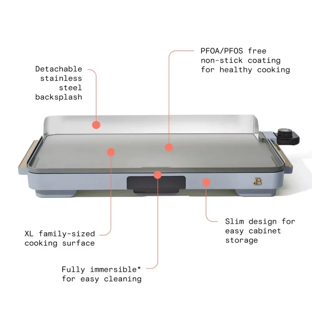 Hermosa plancha eléctrica XL, 12 "X 22", antiadherente, aciano Azul, de Draw Barrymore, novedad de 2023