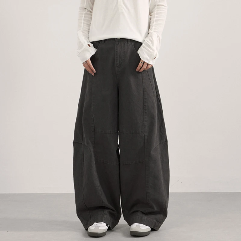 

Men Women Streetwear Fashion Washed Cotton Loose Casual Harem Cargo Trousers Arc Baggy Pants Net Celebrity Modeling Clothing