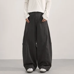 Men Women Streetwear Fashion Washed Cotton Loose Casual Harem Cargo Trousers Arc Baggy Pants Net Celebrity Modeling Clothing