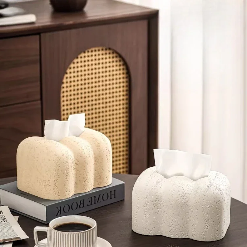 Resin Tissue Box Holder, Rectangular Artistic Stone Imitation Design,suitable for Home and Bathroom Decoration, Bedroom Tabletop