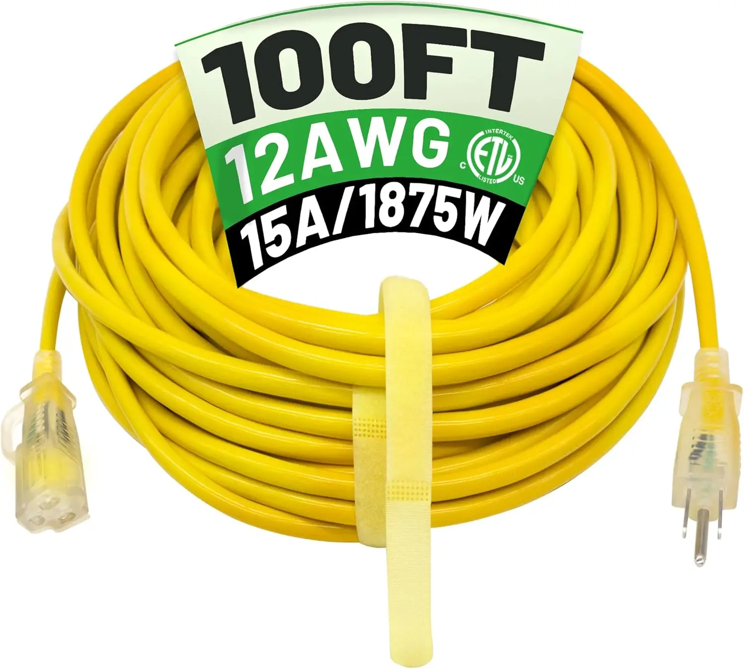 Heavy Duty Weatherproof 100ft Outdoor Extension Cord with Indicator Light Flexible 3 Prong Powering Appliances