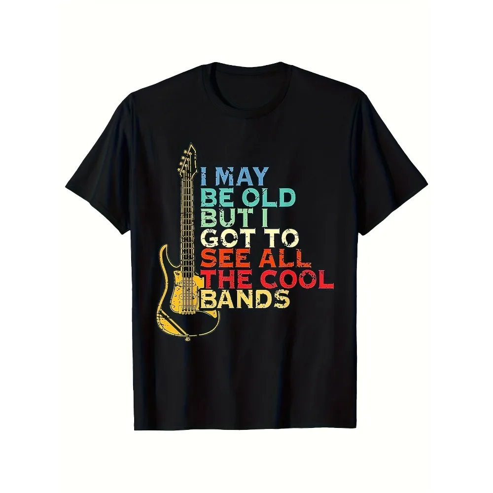 Men'S Vintage Band Graphic T-Shirt - 180g Heavyweight 100% Retro Music Tee with I May Be Old But I Got to See All The Cool Bands Slogan & Guitar Design
