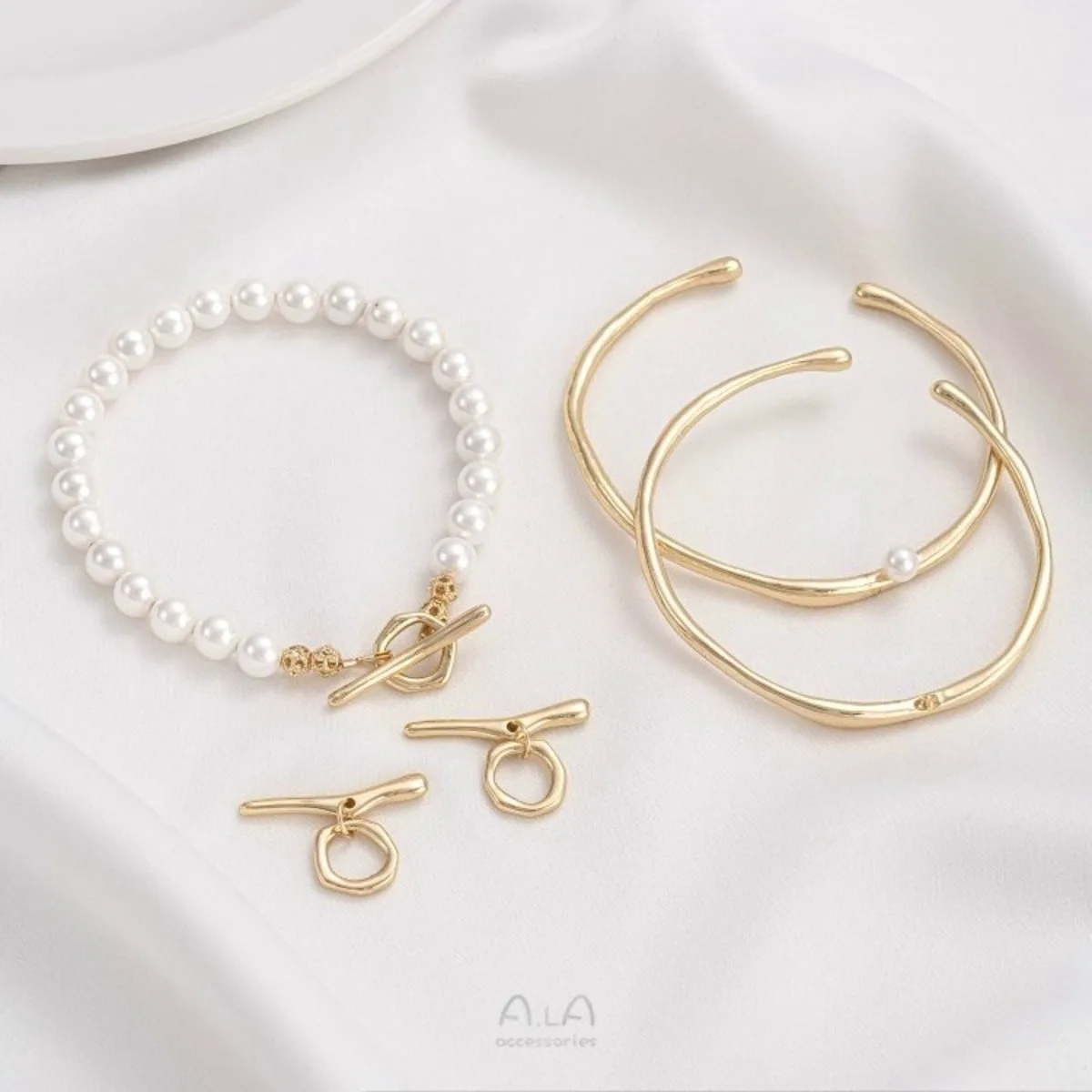 1PCS 14K Gold Plated Irregular Branch OT Clasp Half-hole Bead Cap Open Bangle Handmade DIY Jewelry Making Supplies