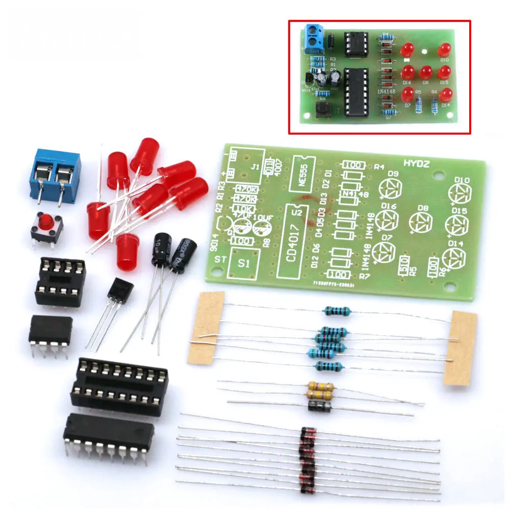 NE555 CD4017 Electronic Dice DIY Kit - 5mm Red LED Display with 4.5-5V Operating Voltage