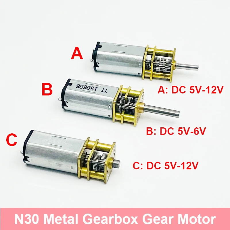 Mini N30 Full Metal Gearbox Gear Motor DC 5V 6V 9V 12V 5RPM/30RPM/50RPM Slow Speed High Torque Reduction Motor