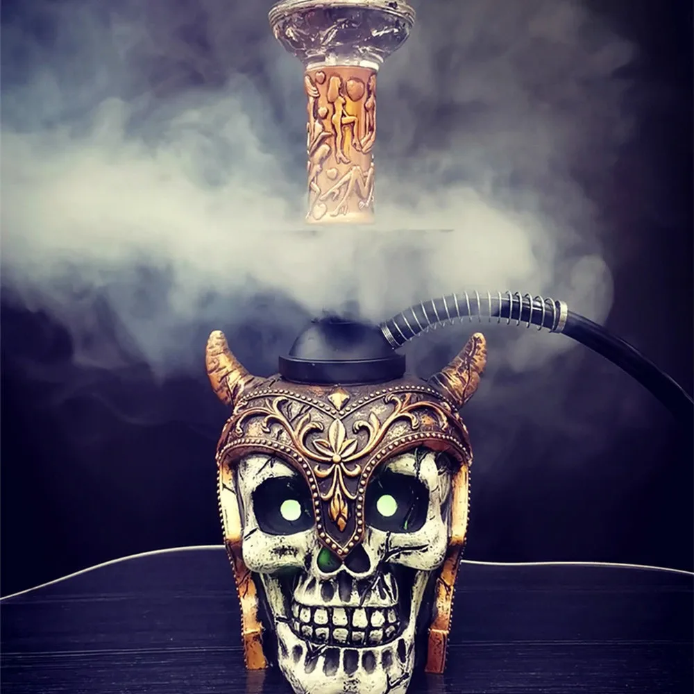 

Arab Hookah Set Skull Warrior Shaped Resin Shisha with LED Light Crystal Bowl Chicha Sheesha Narguile Accessories for Halloween