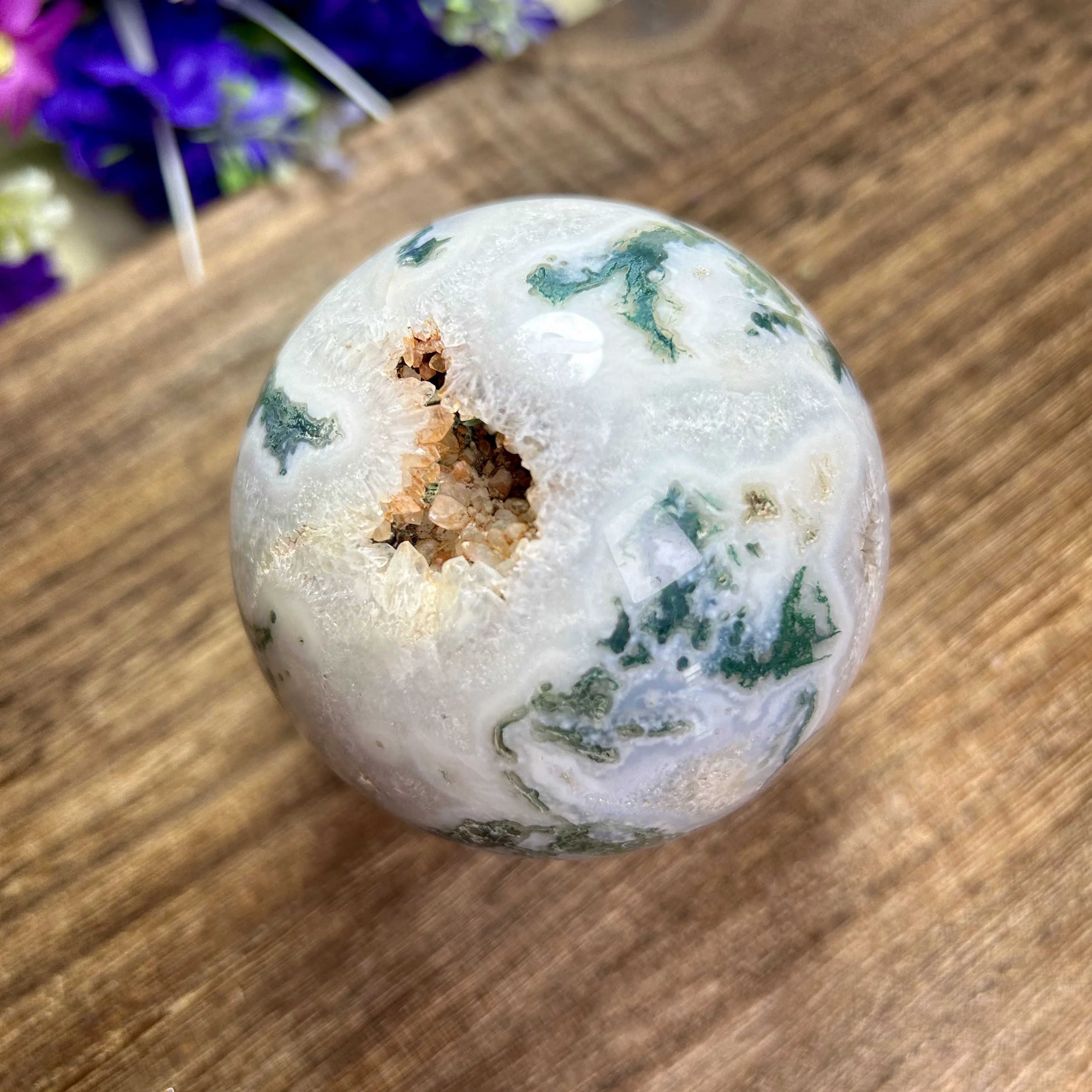 

Natural Druzy Moss Agate Quartz Crystal Sphere Healing Stone Reiki Minerals Beauty Home Decor 15th 575g 75mm