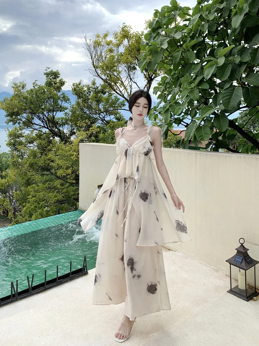 

Женский топ Svel ter с принтом Ele Water-Mark, летняя свободная длинная юбка с высокой талией, брюки, комплект из двух предметов, модная повседневная...