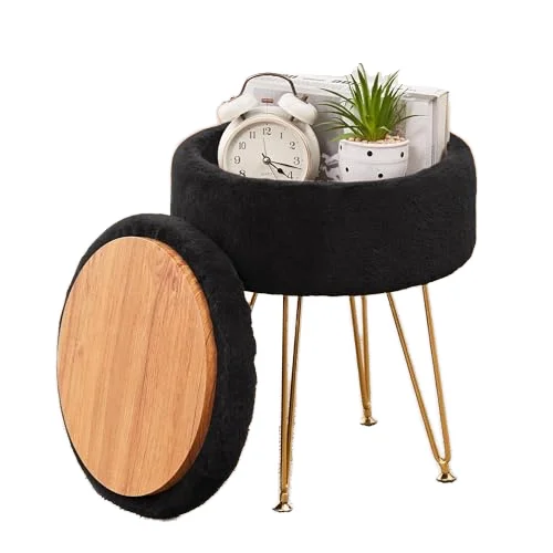 Wimarsbon Bedroom Footrest Ottoman Faux Fur Storage Space Soft Vanity Chair Seat Coffee Table Small Side Table Adjustable