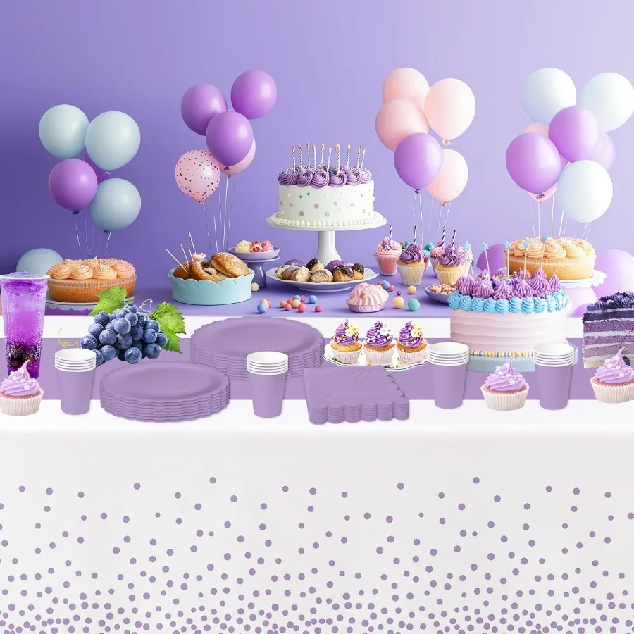 Белые и фиолетовые украшения для вечеринок, скатерть, 3 упаковки, одноразовая скатерть в фиолетовую точку, скатерть с принтом для дня рождения ребенка B