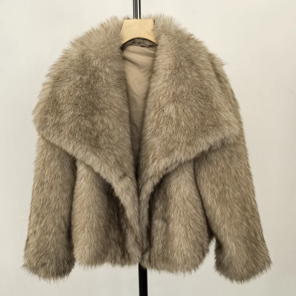الحرارية الشتاء المرأة معطف الفرو الاصطناعي التدرج رفض طوق فو الفراء سترة للإناث أنيقة سيدة الفراء أسفل سترة #2