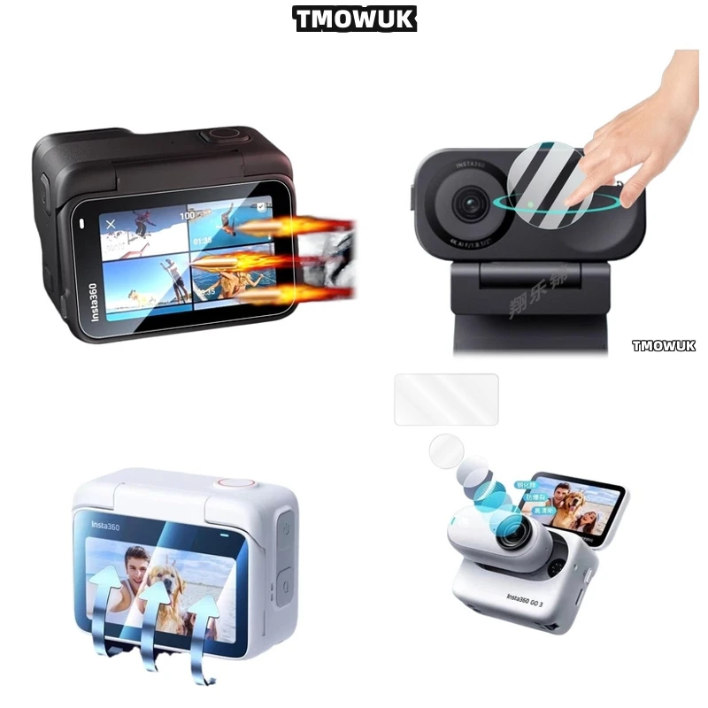 

For Insta360 Link 2C GO3S Case, Hard Tempered Glass LCD Screen Protector + TPU Soft Lens Film Cover For One RS Link 2 GO 3 3s AC