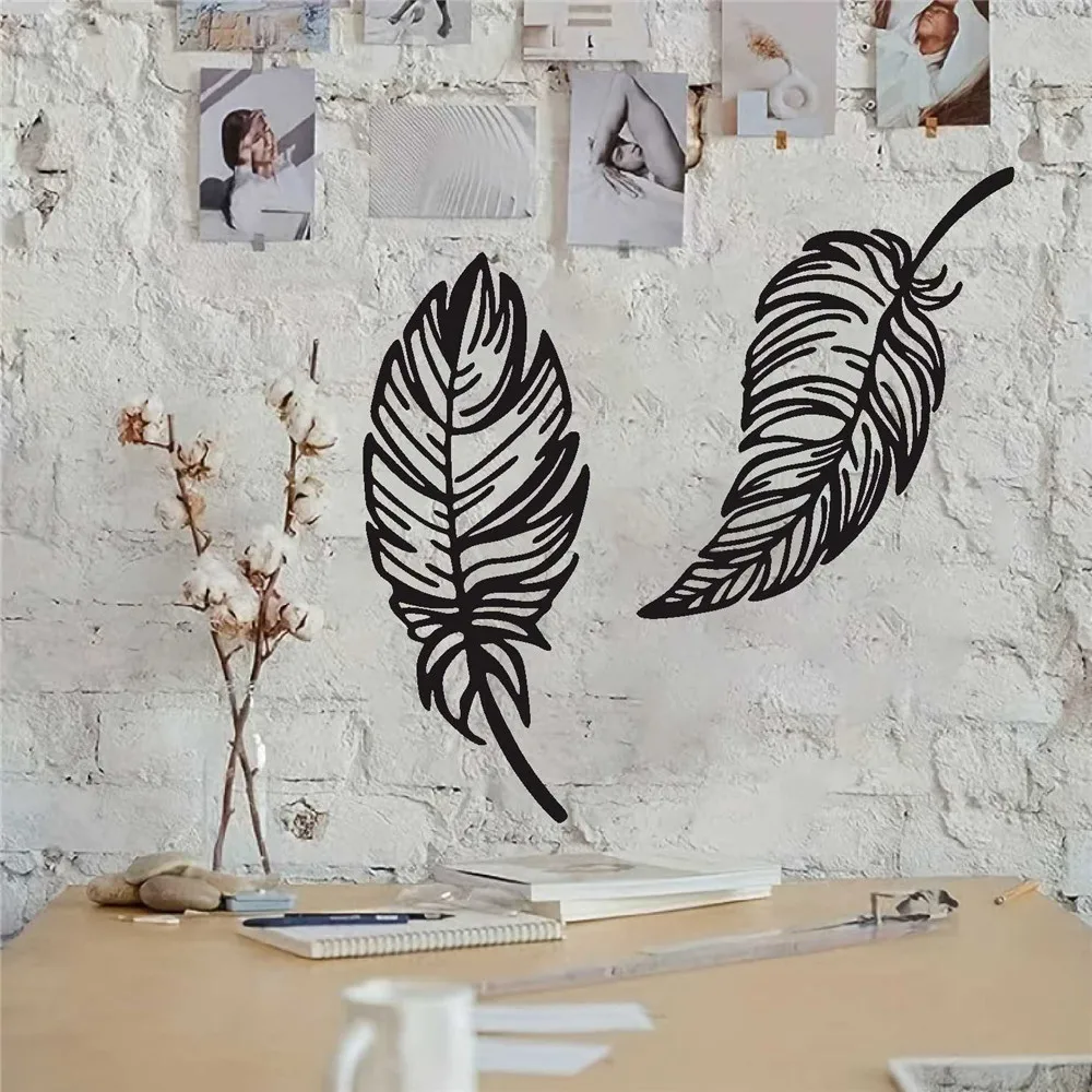 Cross-border Metal Feather Silhouette Jewelry Interior Wall Hanging Living Room Bedroom Study Iron Decoration