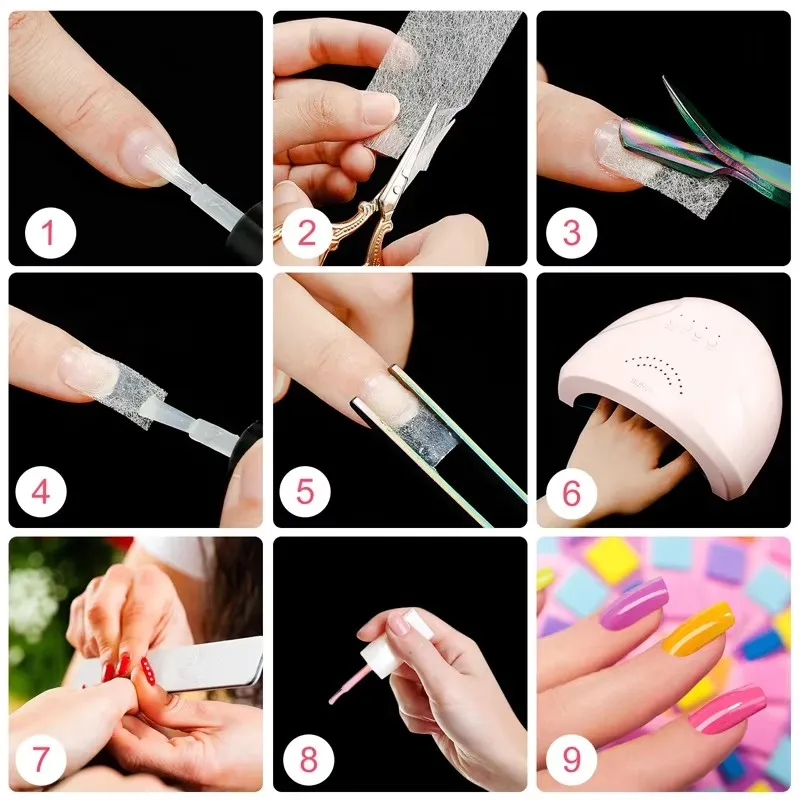 Fibras de extensão de unhas, fibra de vidro, embrulho de unhas, gel de fibra não tecida, ferramentas de cuidados com as unhas, acessórios de extensão de arte de unha diy
