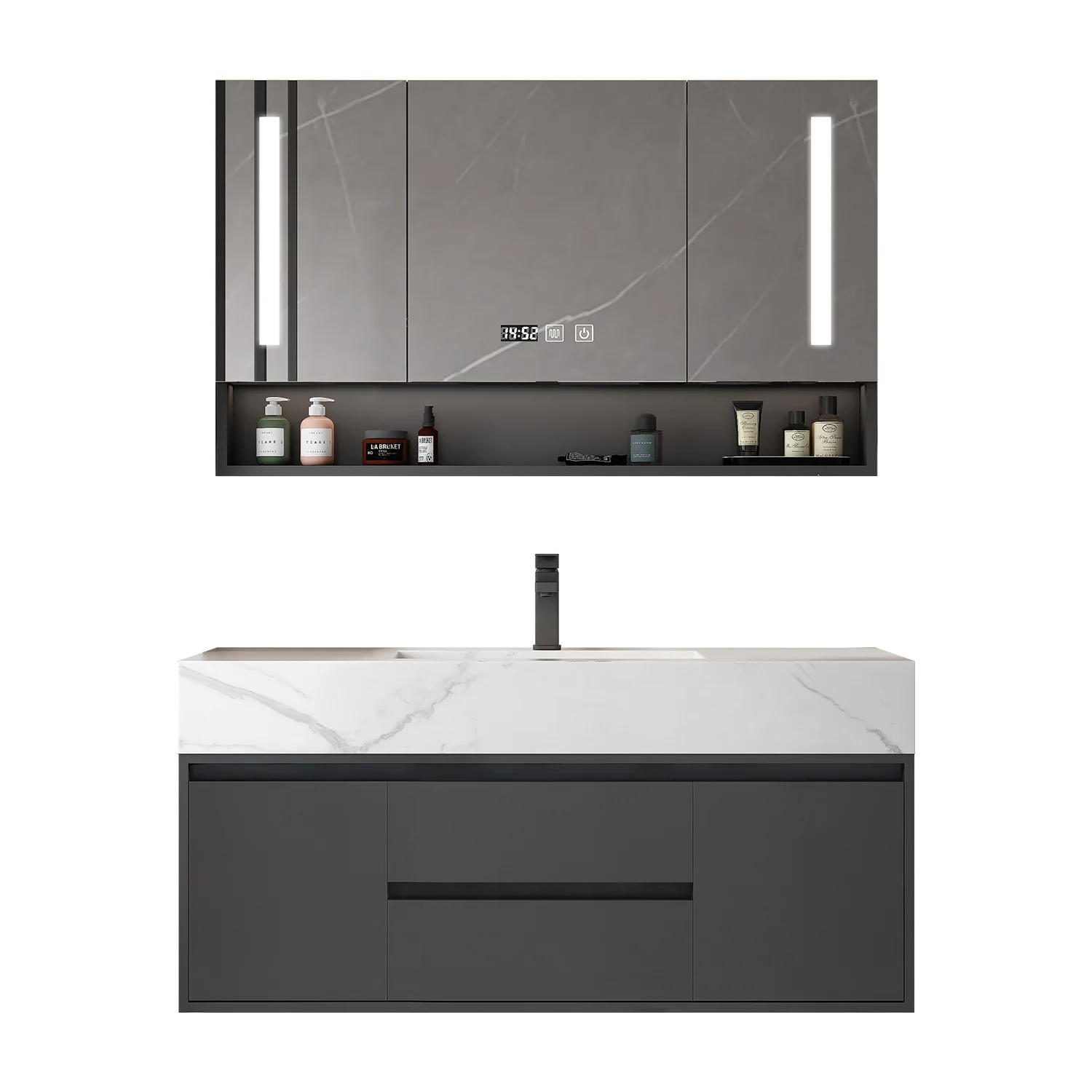 

Light luxury rock slab integrated bathroom cabinet combination simple modern bathroom hand wash face wash basin smart mirror cab