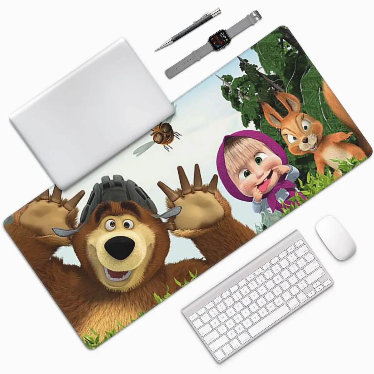 Cartoon Masha And The Bears Large Mouse Pad Computer Keyboard Mouse Mat Gaming PC Laptop Desk Mat Office Accessories Table Mats