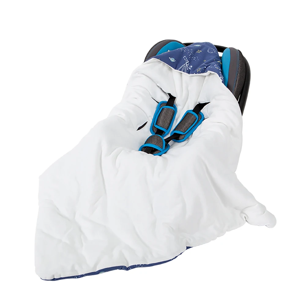 Newborn Baby Blanket In Infant Car Seat For Outside Travel Autumn Winter Warm Baby Swaddle Wrap With Windproof Hooded Navy Blue