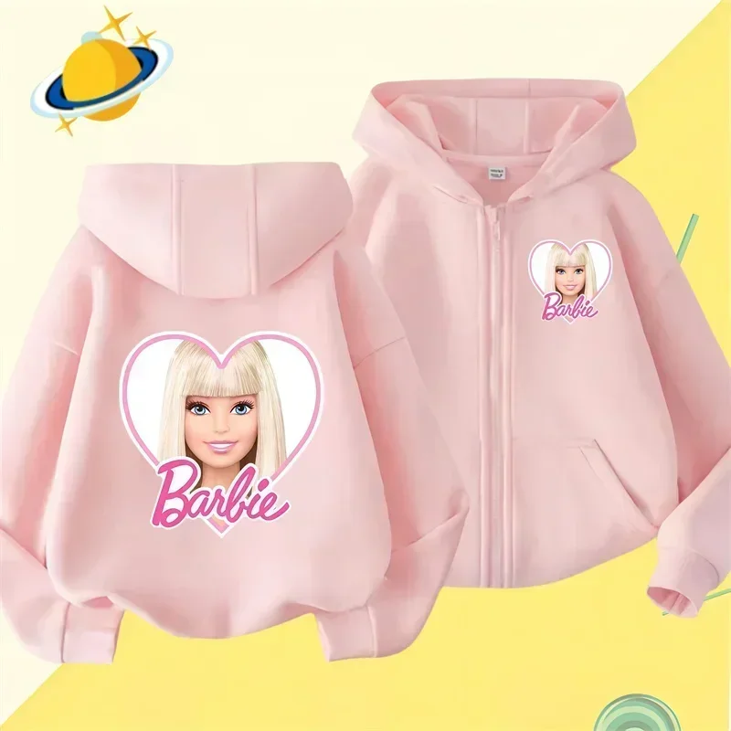 

Barbie New Pin Zipper Hoodie Girls Sweatshirt Fall Winter Long sleeve Harajuku Jumper Disney Pin Casual hoodie top