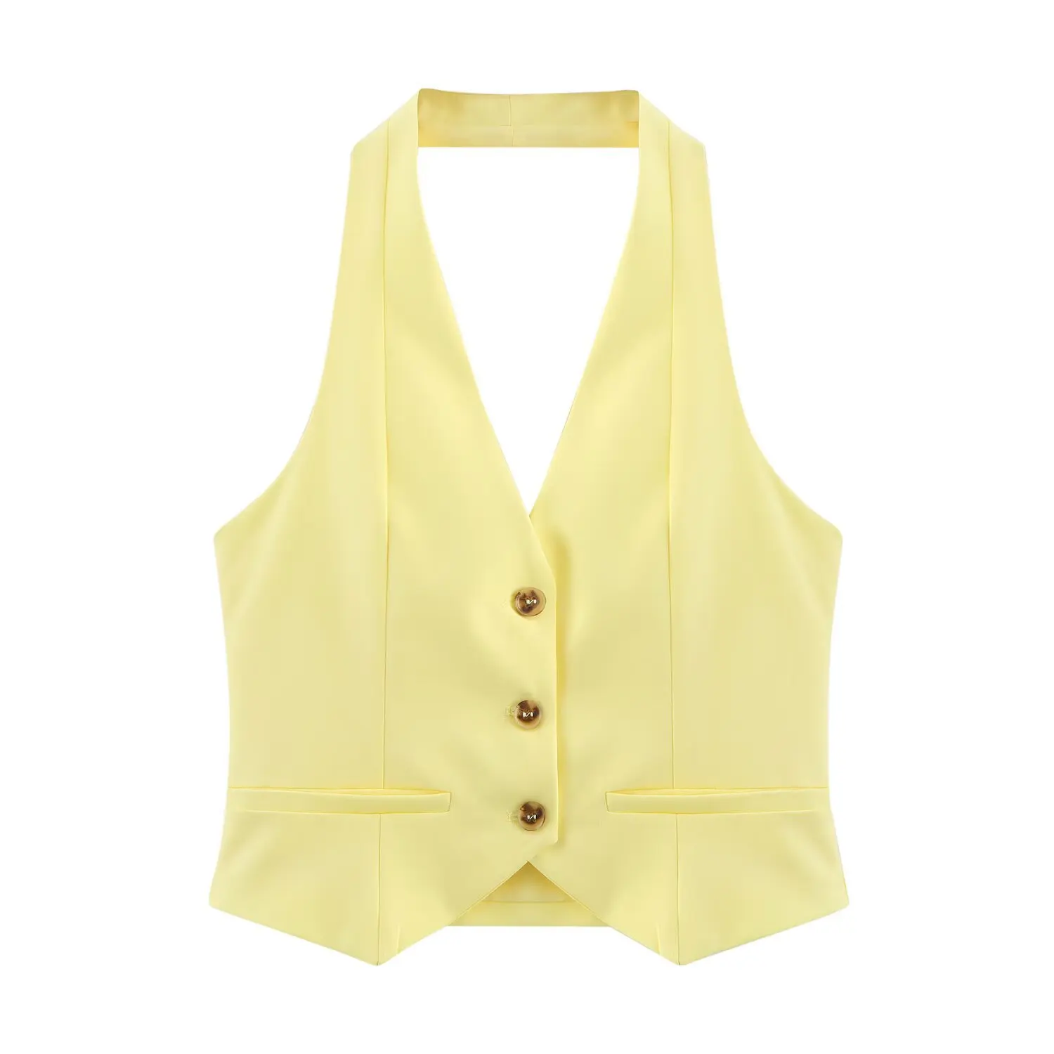 Damen Slim-Fit Cropped Weste Hosen Set Neckholder Ärmellos Einreihiges Oberteil Hohe Taille Gerade Hose Frühling Sommer Neu Weiblich Schick Anzug