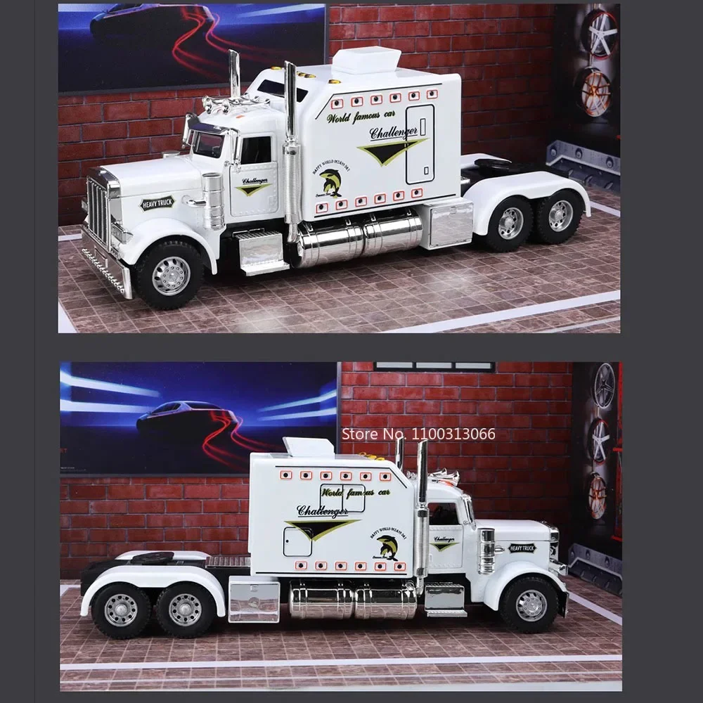 

1:24 Peterbilt 389 Toys Alloy Cars Diecast Models with Light Music Pull Back Vehicle 3 Doors Opened Miniature Car for Boys Gifts