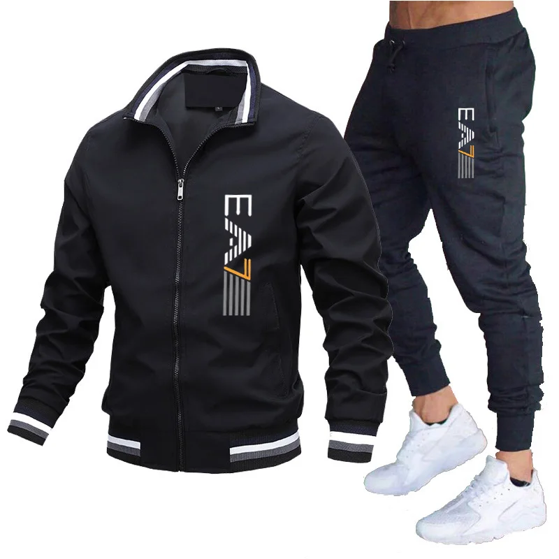 Conjunto esportivo esportivo masculino, traje de treino casual, jaqueta e calça, roupa de ginástica, co-ord ativo, à prova de vento