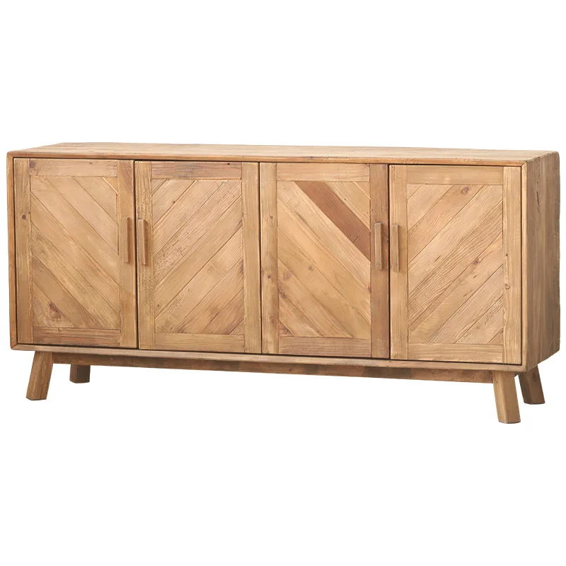 

Wooden twill side cabinet, American rural retro old living room old pine four-door entrance cabinet
