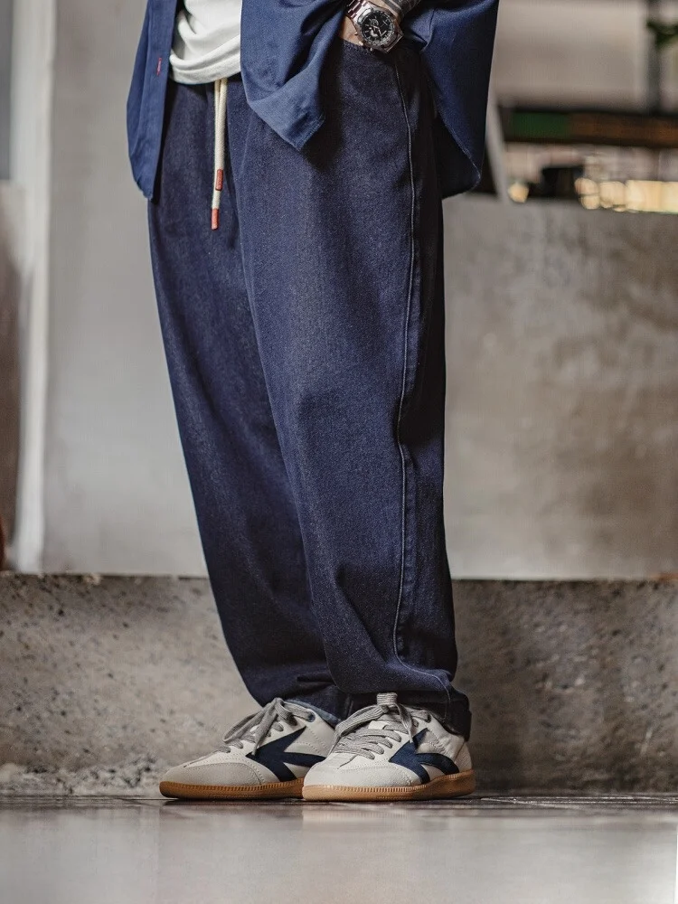 

Мужские джинсы Maden American Casual Jogger: эластичный пояс на шнурке, прямой крой, эффект потертости, осенние, хлопок/полиэстер