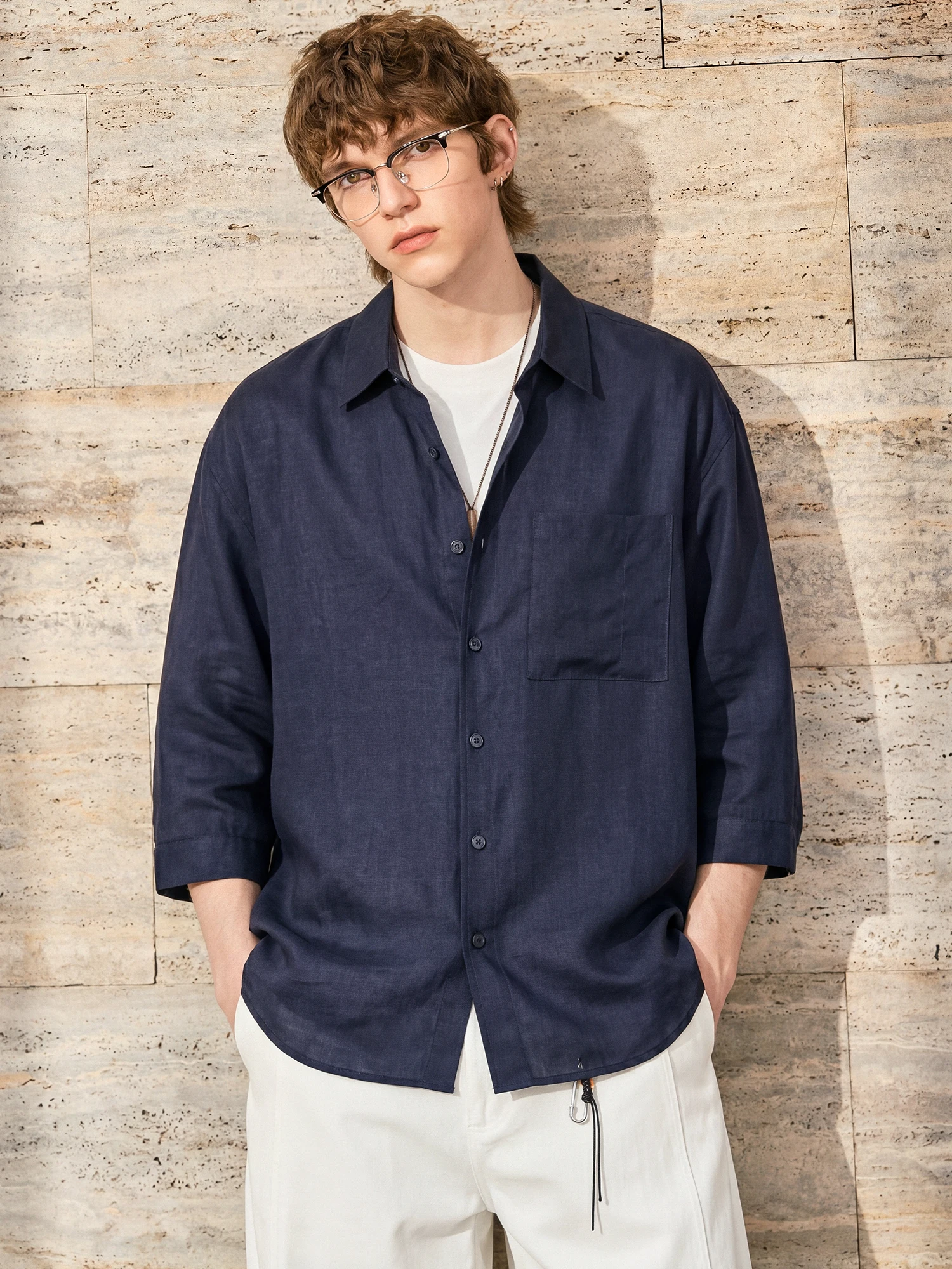 Linen Men's Short Sleeve Shirt Summer Breathable Thin Casual Loose Top Outdoor Coat Open Cardigan Style Seven-eighths Sleeve