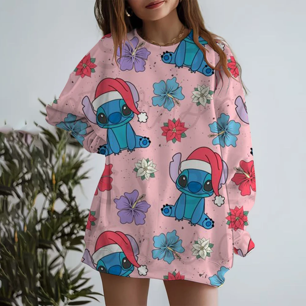

Christmas Crew Sweatshirt Women Disney Stitch print Hoodie Loose Crewneck Pullover Winter Casual Tops Woman Clothes