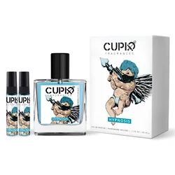 Cupid 50ml garrafa de vidro azul masculino 2 em 1 colônia perfume luxuoso vem com dois perfumes portáteis feromônios perfumes para homem