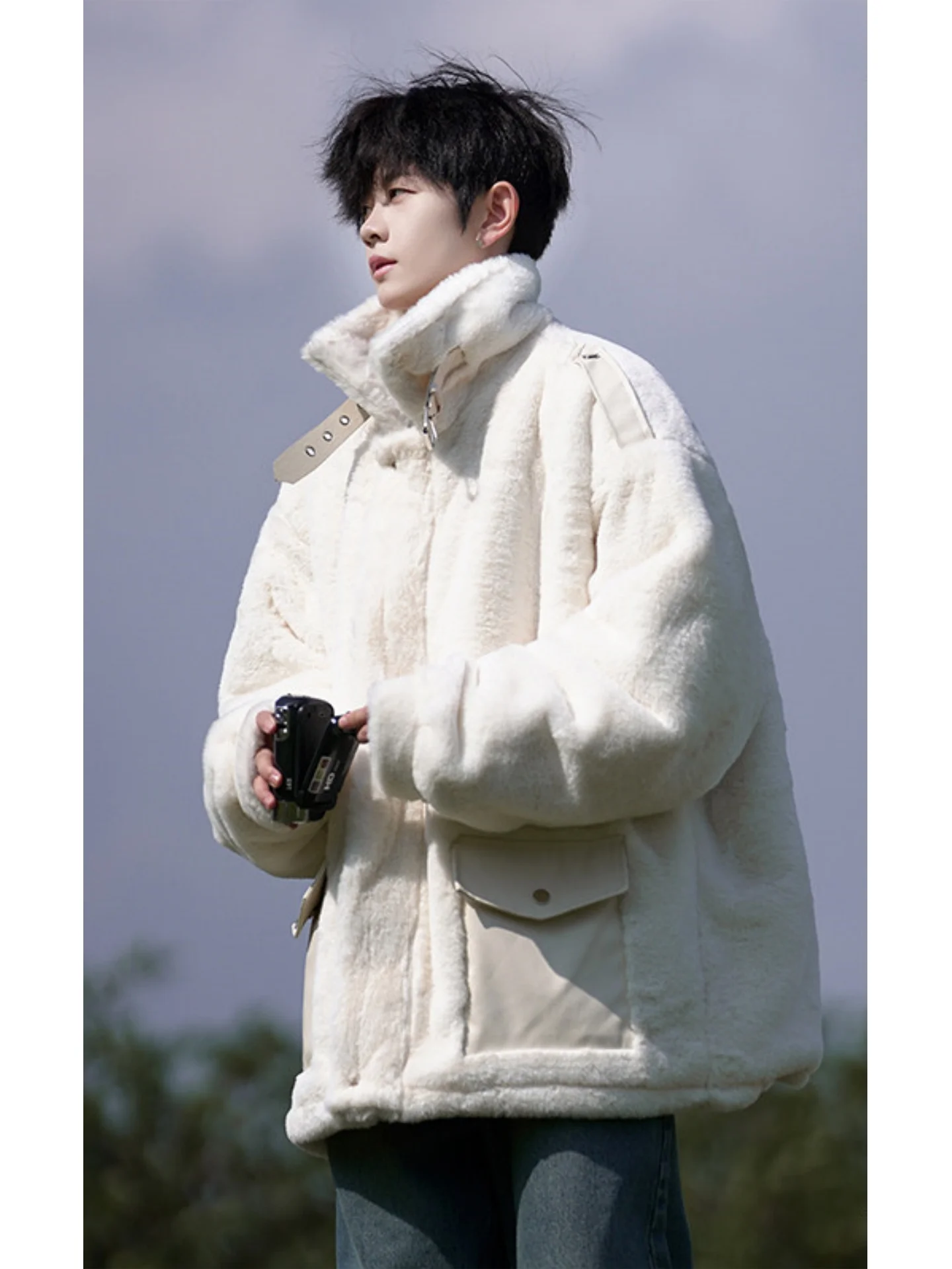 

Мужская зимняя куртка из овечьего вельвета, новая модель, утепленная, с имитацией кроличьего меха, повседневное пальто для мальчиков