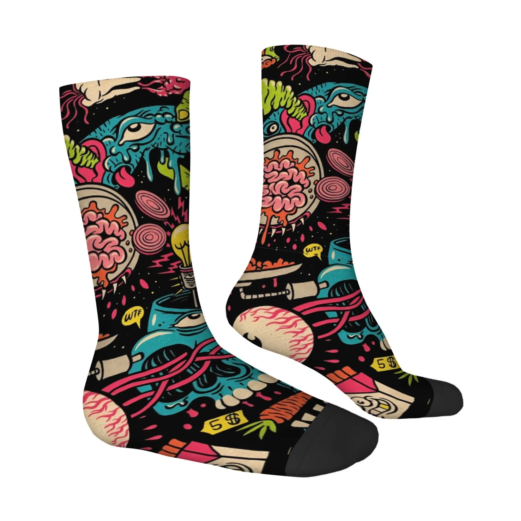 Retro Hip-hop Quirky Gothic Men's Mid-calf Socks Breathable Non-slip Durable Socks Street Style Trendy Harajuku Style Socks