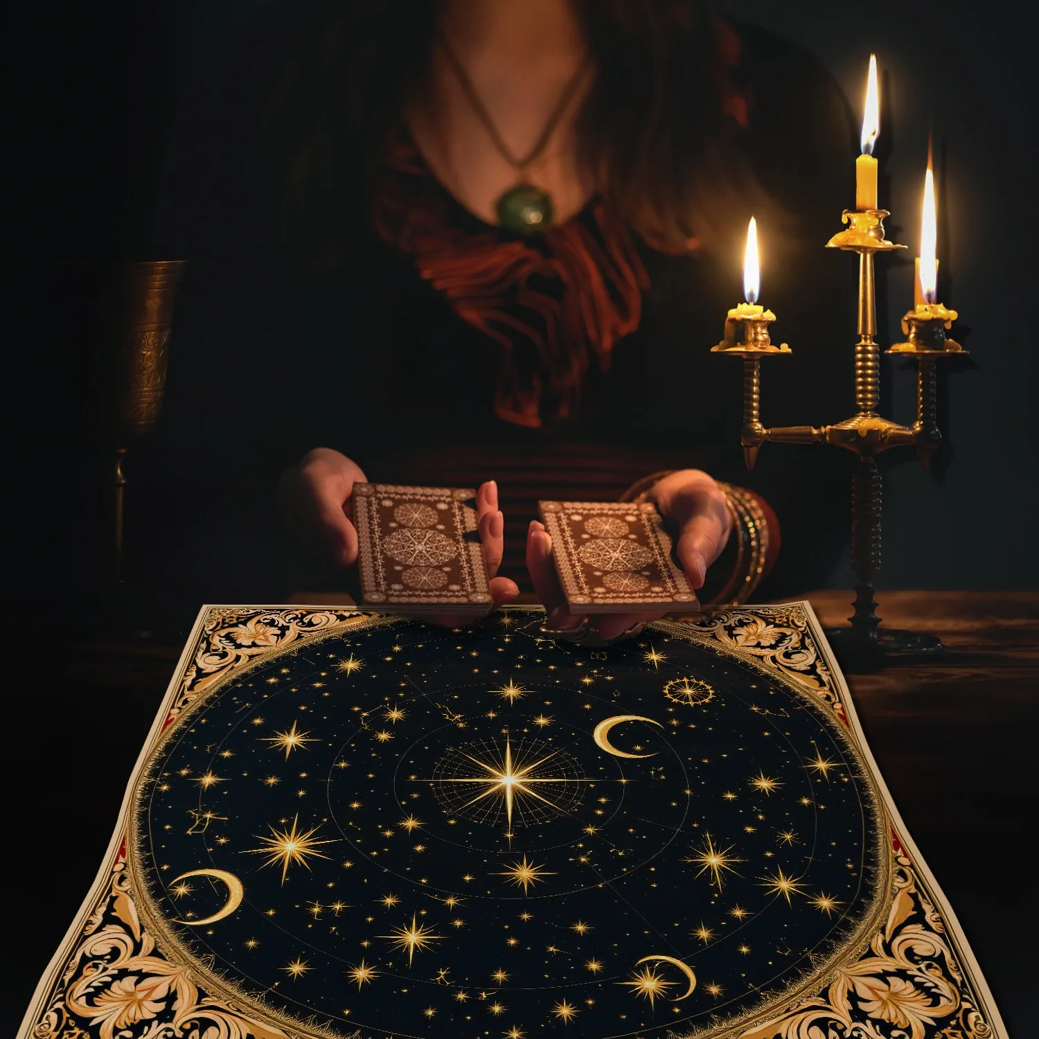 Medieval Celestial Tarot Altar Cloth Multiple Sizes HD Sublimation Print Moon Star Sacred Geometry 100 Polyester Machine Wash
