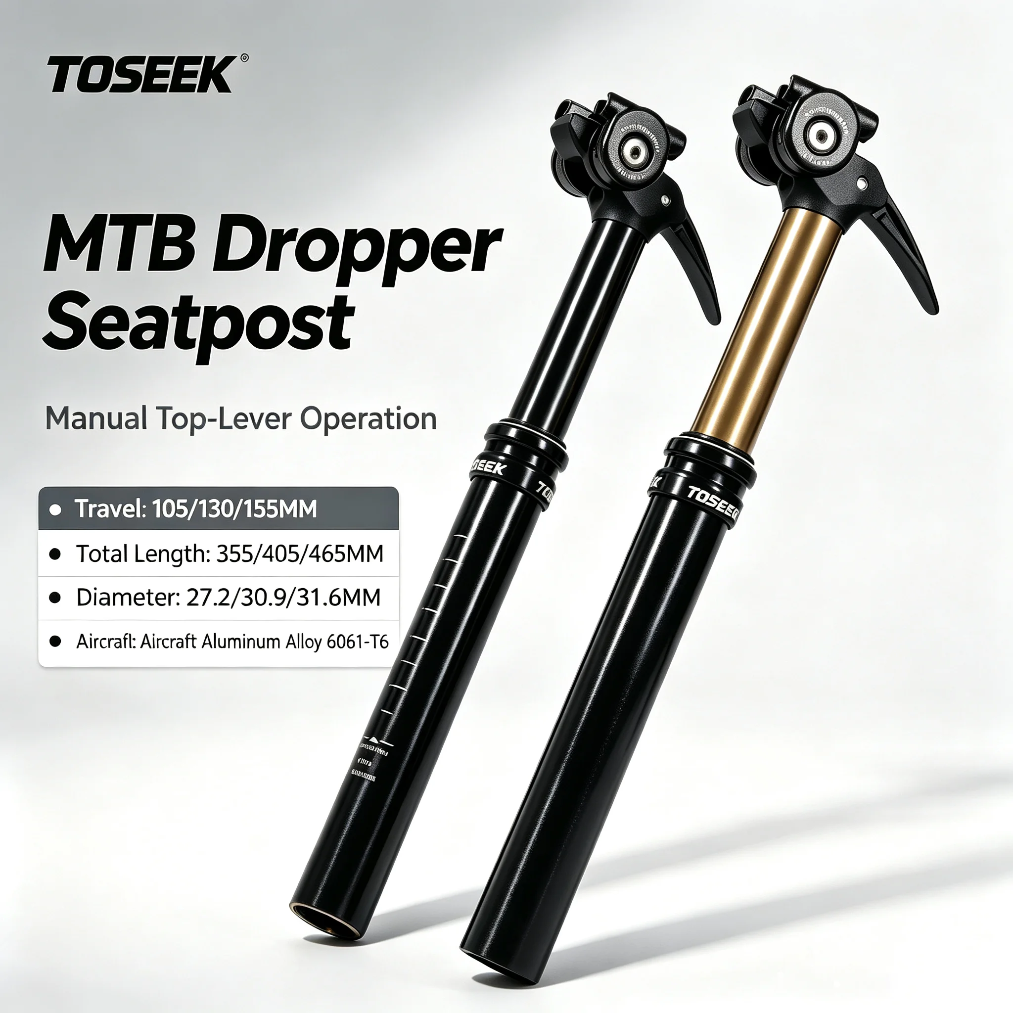 TOSEEK Kabellose Hydraulische Sattelstütze 27,2/30,9/31,6mm 105/130/155mm Verstellhöhe für MTB, Rennrad und Gravelbike – Detail 1