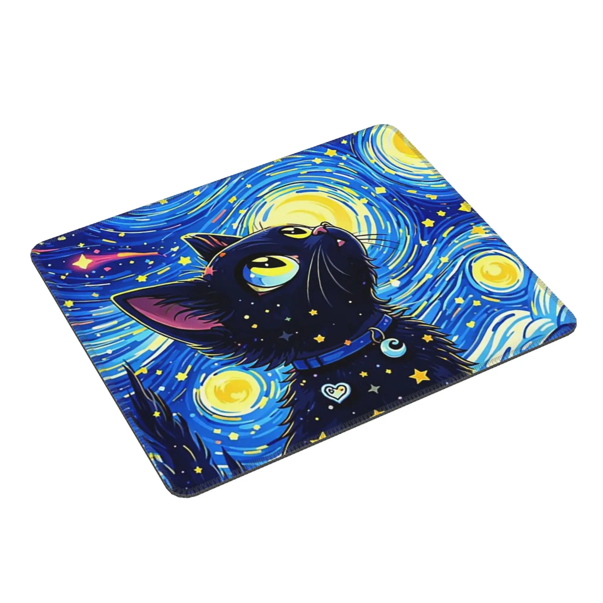 Black Cat Looks The Starry Night Mouse Pad Computer Keyboard Mouse Mat Gamer PC Laptop Desk Mat Office Table Mats