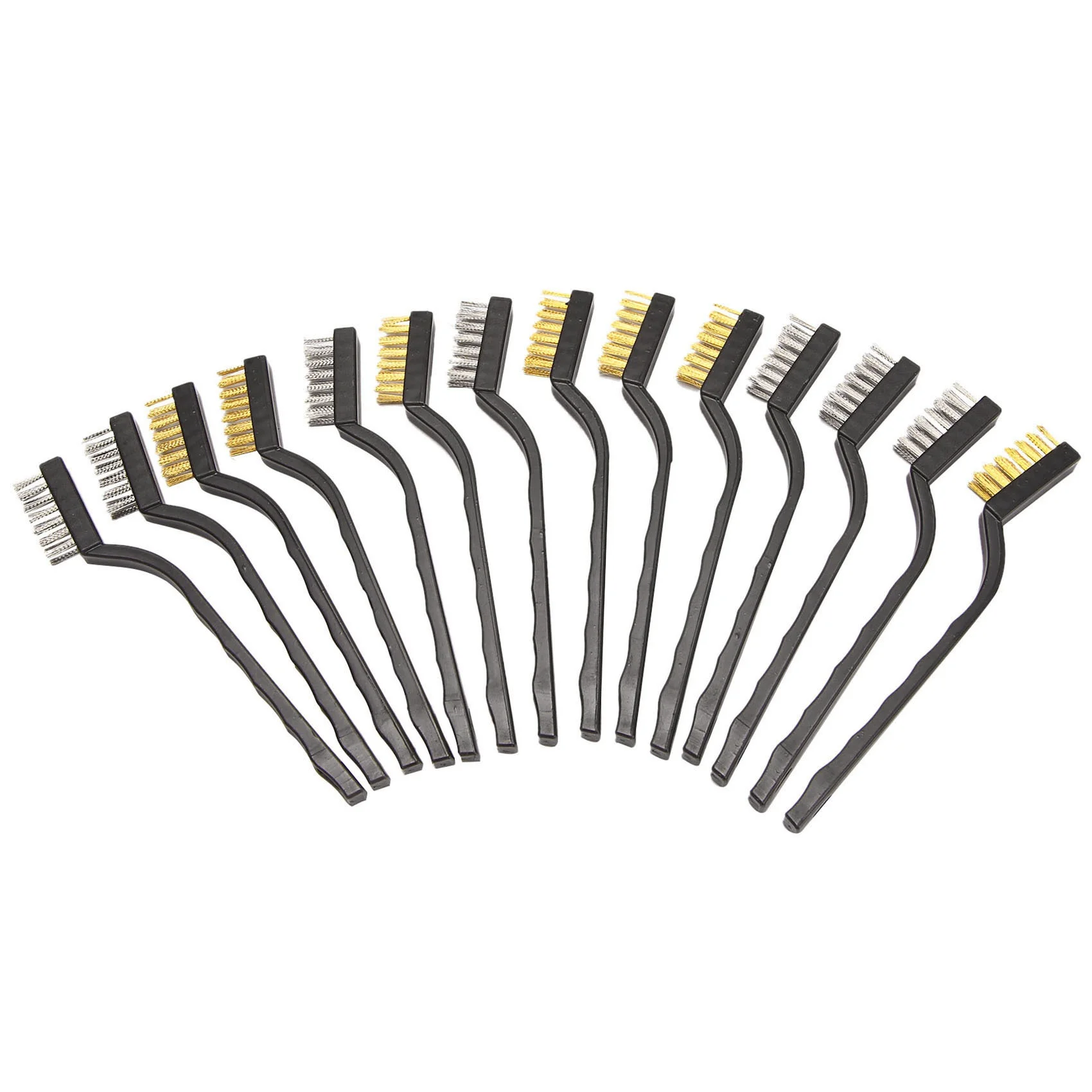 AEE4-14 Pack Wire Brush Set For Cleaning Welding Slag And Rust Stainless Steel And Brass Curved Handle Masonry Brush Wire Bristl