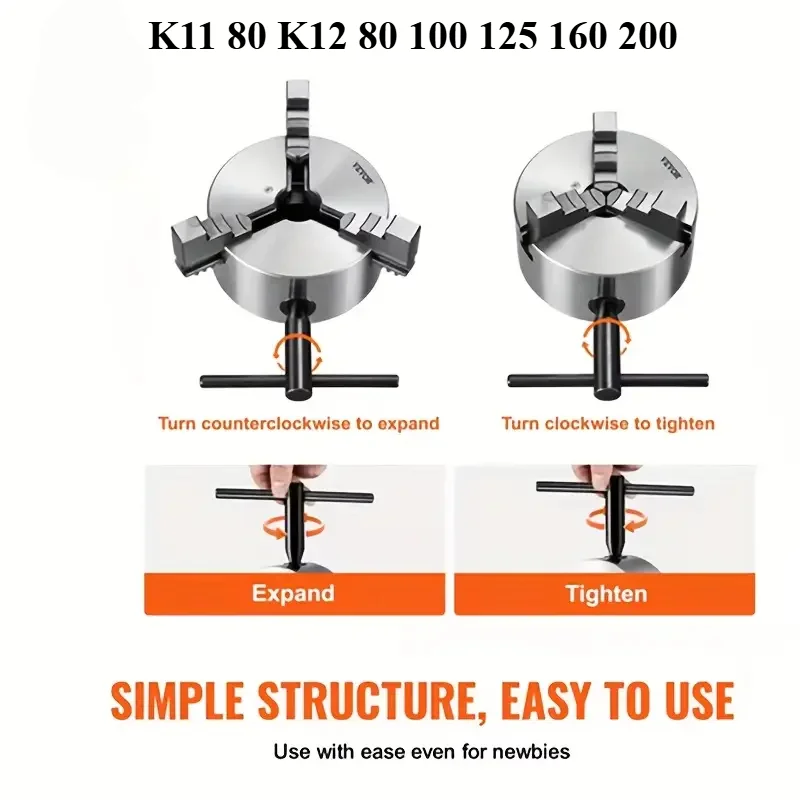 

K11 80 K12 80 100 125 160 200 Lathe Chuck 100mm Sanou Four Jaw Self-centering Chuck 4 Scroll Chuck for Drilling Milling Machine