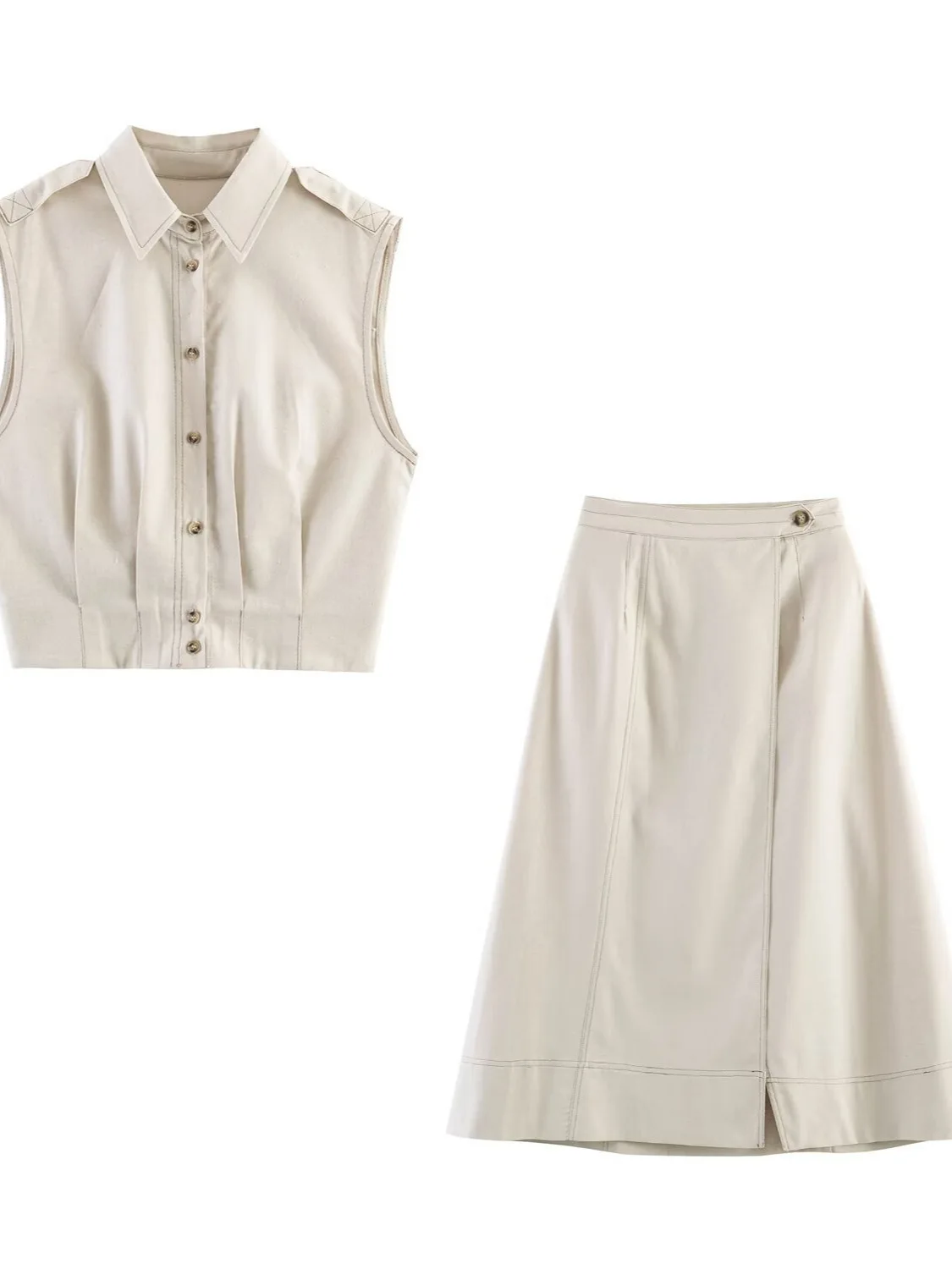 

Dave&di Linen Sleeveless Top And Skirt Set New Two Piece Set Women's Suit Ropa Mujer