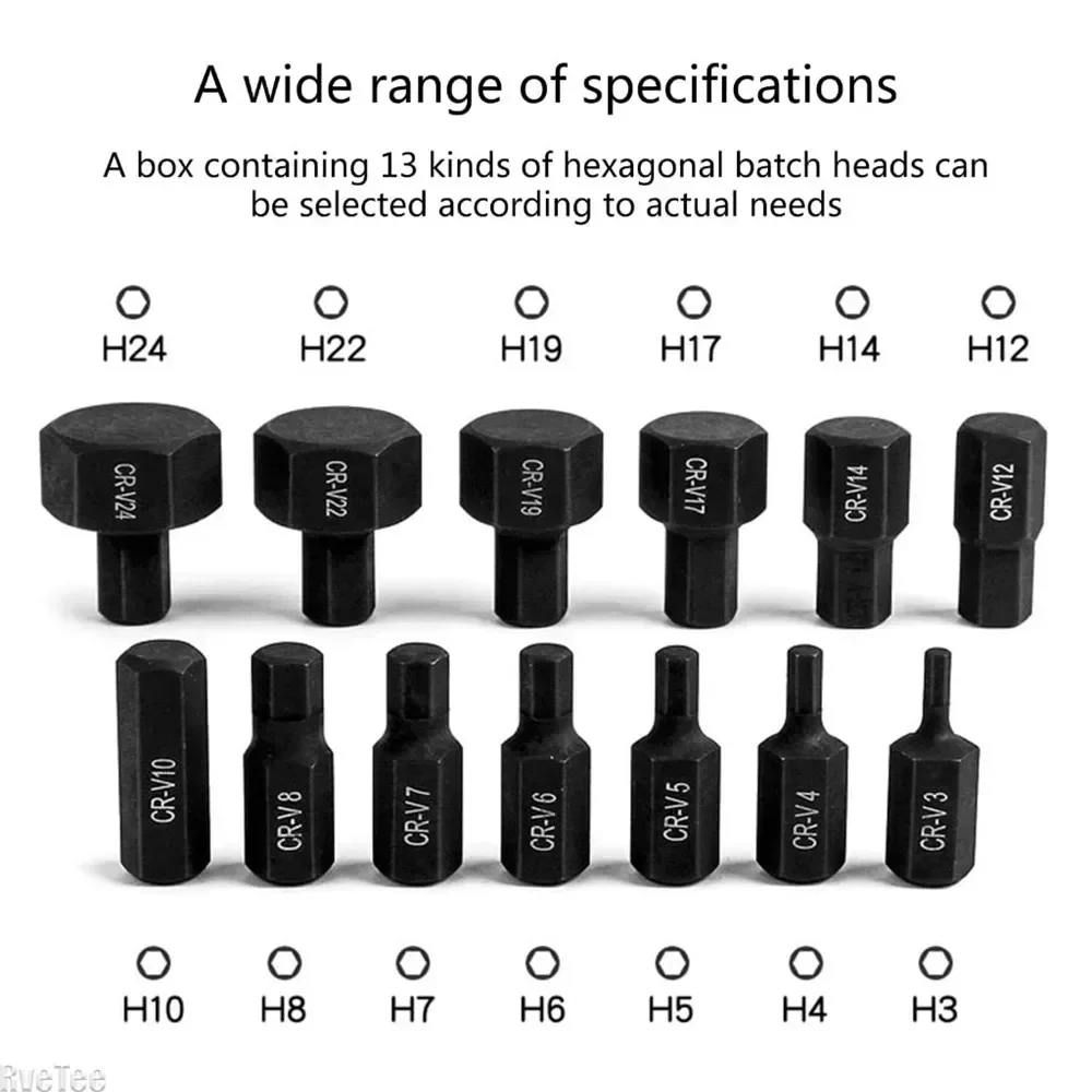 3-24mm Allen Key Hex 14Pcs Allen Hex Bit Socket Set Hexagon Bit Socket Wrench Head Tool for Ratchet 1/2 Inch Drive Screw Driver