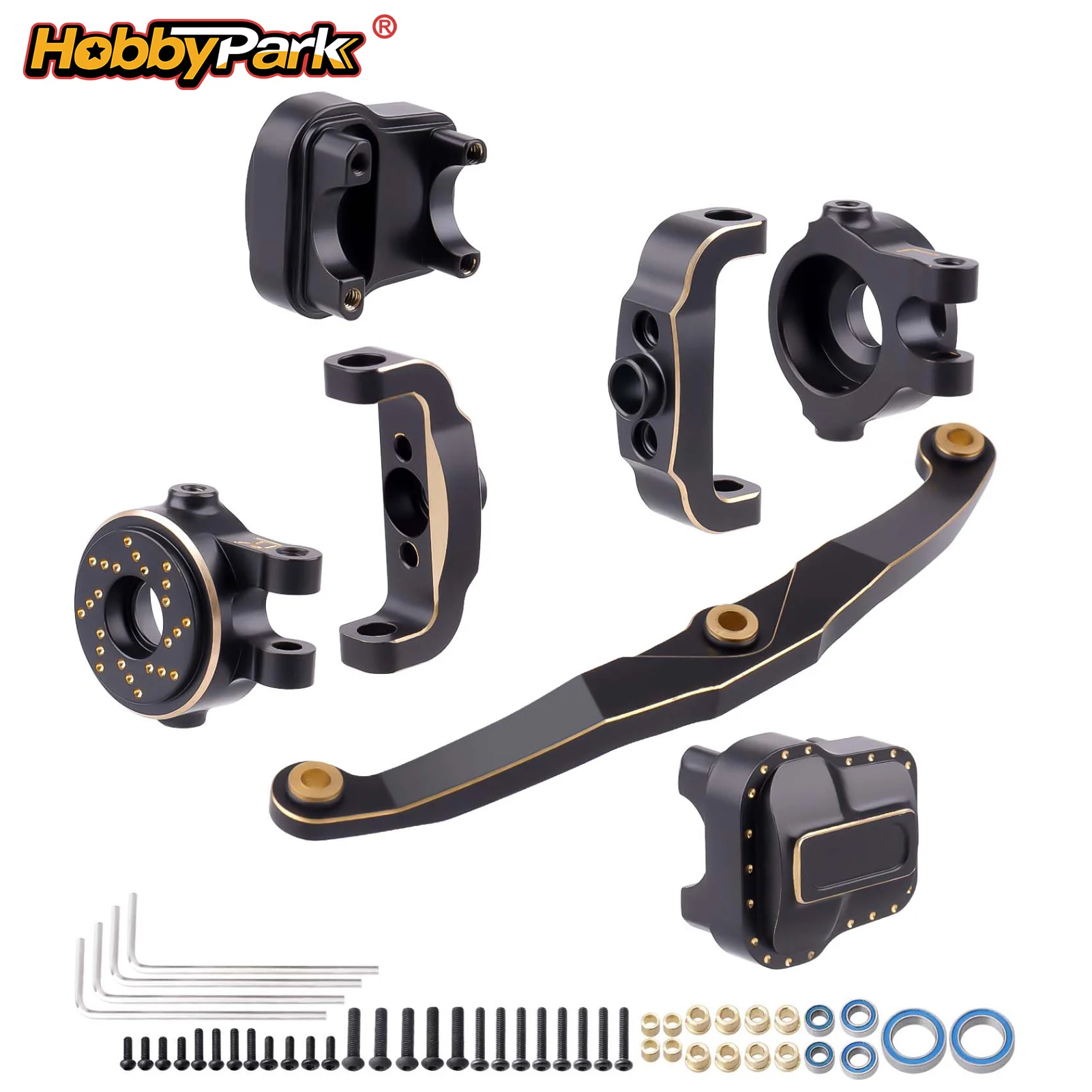 hobbypark-brass-steering-knuckles-diff-covers-caster-blocks-c-hubs-steering-links-for-1-18-trx4m-bronco-crawler-replacement