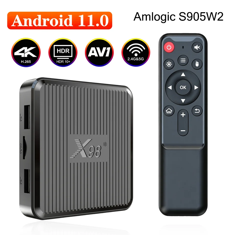 X98Q Smart TV Box Amlogic S905W2 Android 11 1/2GB RAM 8/16GB ROM Dual WiFi 100M Ethernet 4K UHD Media Player Set Top Box
