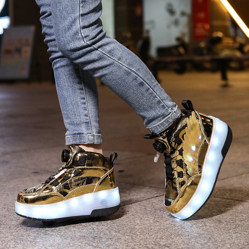 

Cool Fall Roller Sneakers: Kids' No-Tie 4-Wheel Retractable Skates – Boys' Student Roller Shoes