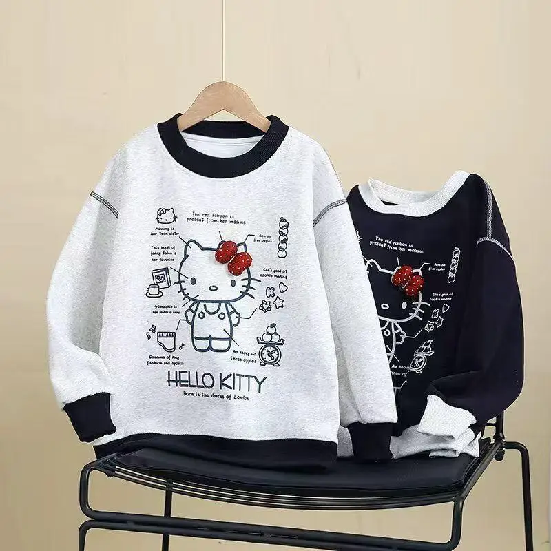 

Sanrio Hello Kitty Winter Spring Girls Baby Kawaii Hoodie Sweatshirt Fleece Lined Thermal Tops Thicken Pullover Kids Clothing