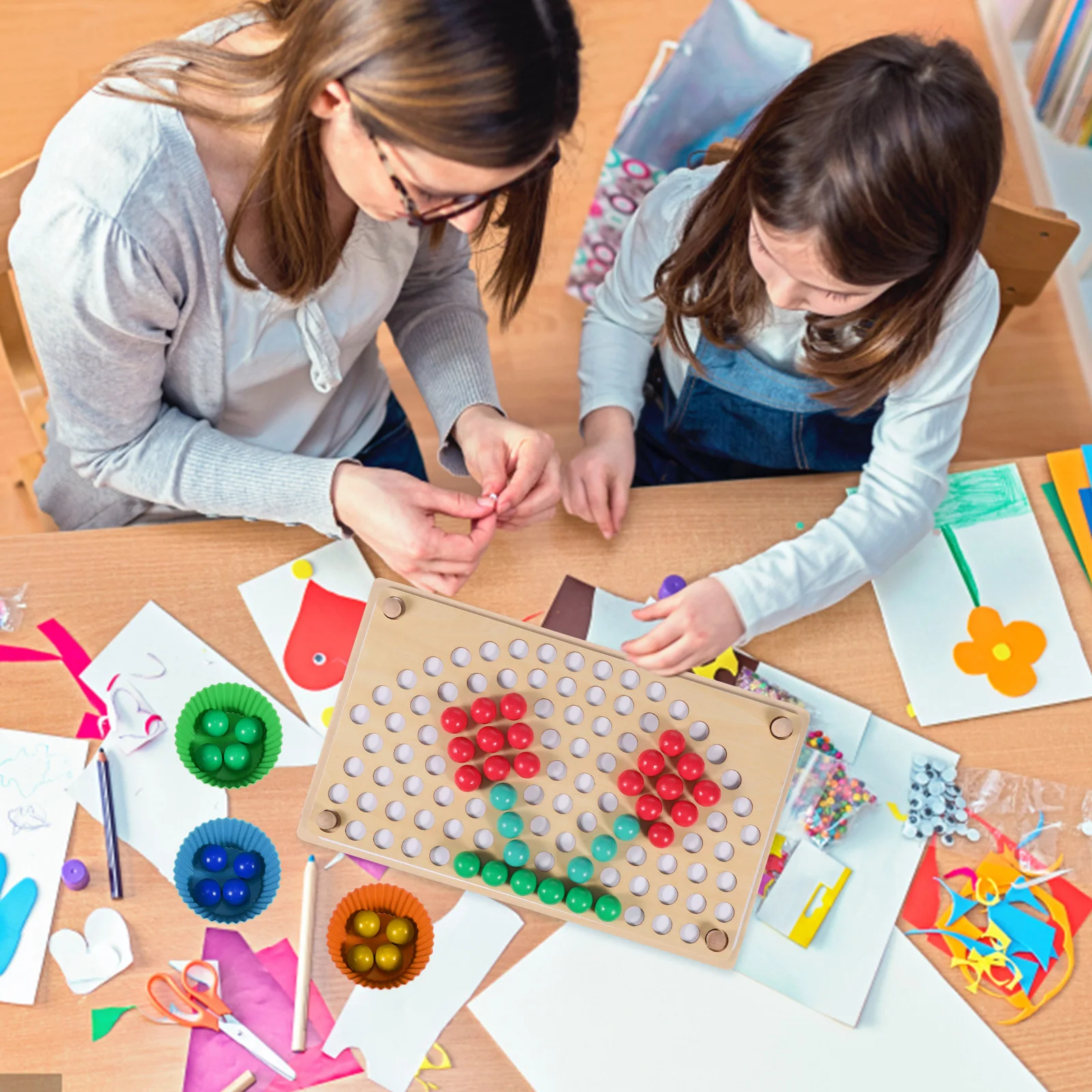 1 Zestaw Drewnianych Koralików do Gry Montessori, Edukacyjna Zabawka Przedszkolna, Rozwijająca Motorykę Małą, Rozpoznawanie Kolorów dla Dzieci