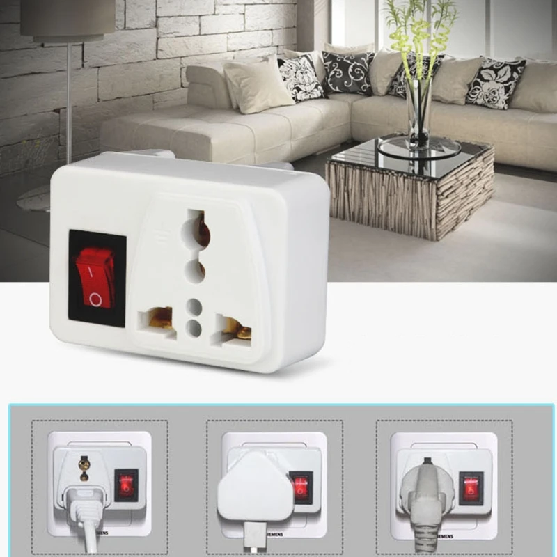 UK Universal Adapter Wall Socket Portable Extension Outlet Converter Plug Socket with On / Off Red Light Power