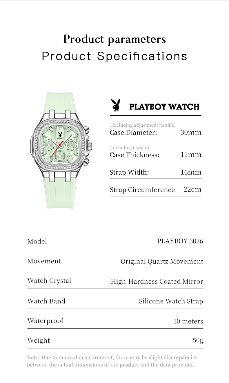 PLAYBOY 3076 Chronograph Quarzuhren für Damen Wasserdicht Leuchtend Elegantes Silikonarmband Diamantlünette Luxus Damenuhren – Detail 12
