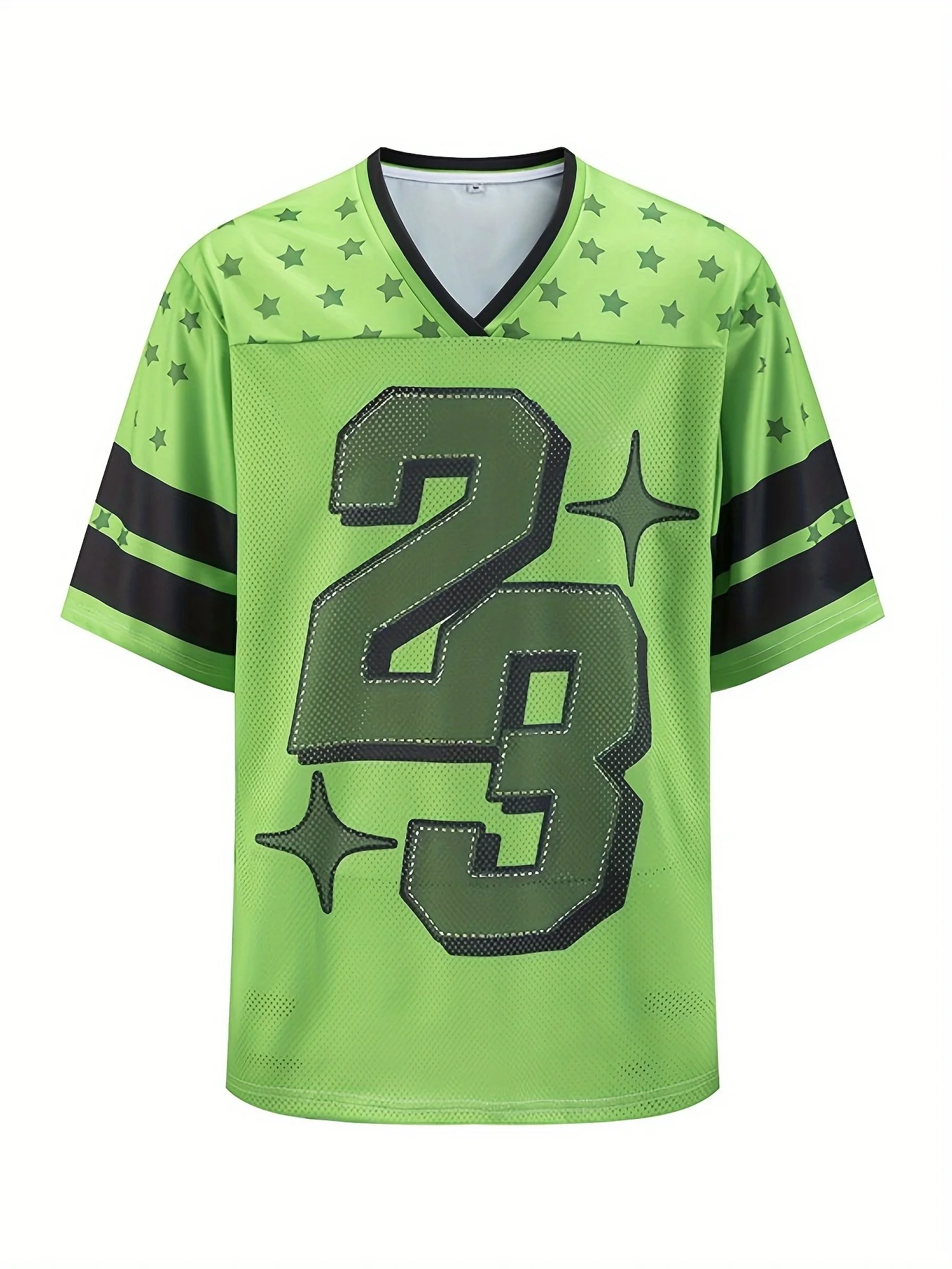 The Men's Retro Neon Green Football Jersey Is Breathable and Lightweight a V-Neck Features a Full-Body Star and Number 23 Print