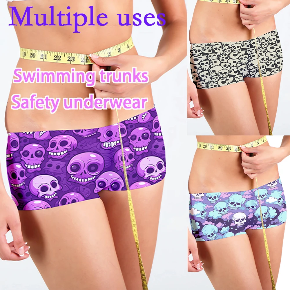 New fashion ladies shorts 3D printed skull pattern sexy sports Swimming trunks multi-purpose ladies safety pants pink purple