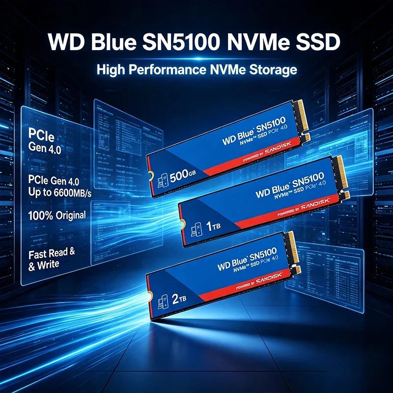 WD Blue SN5100 PCIe 4.0 NVMe SSD 500GB/1TB/2TB Até 6600MB/s Alimentado por Unidade de Estado Sólido Interna Original para Laptop PC